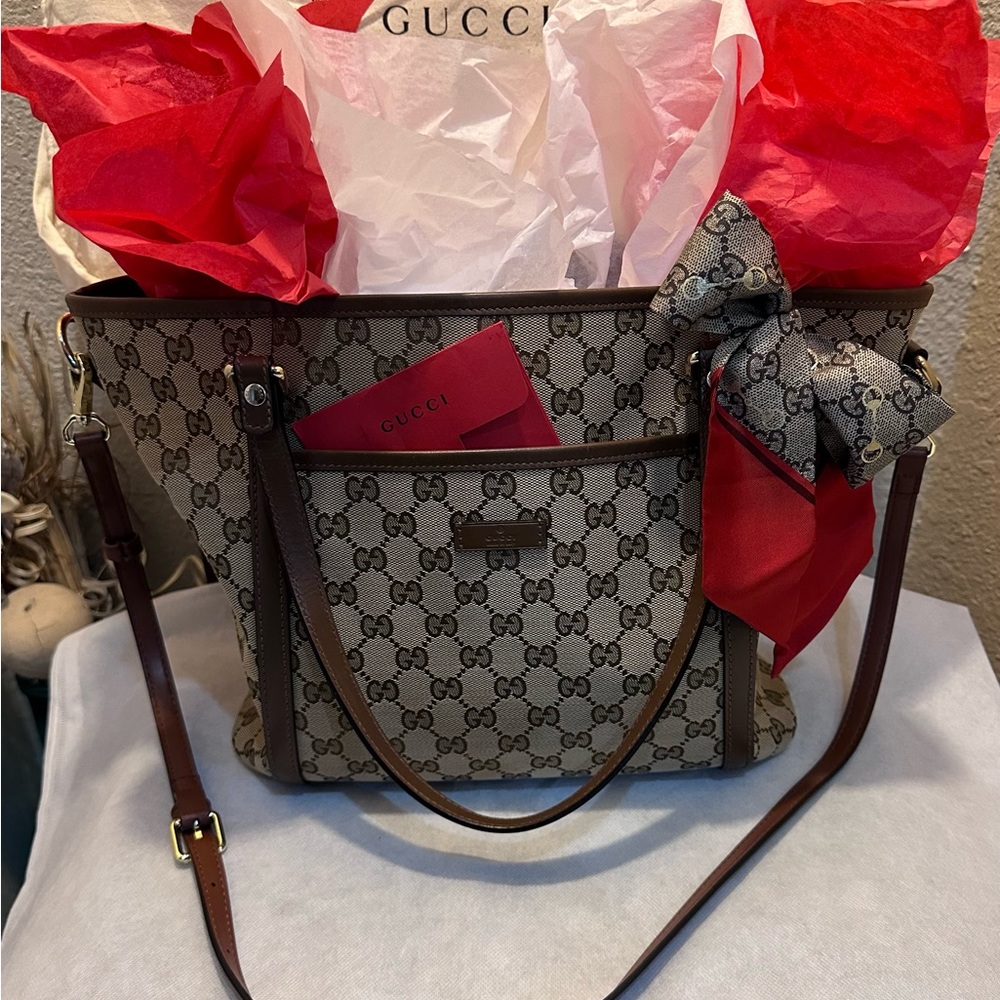 GG Monogram Zipper Tote w/ Twilly